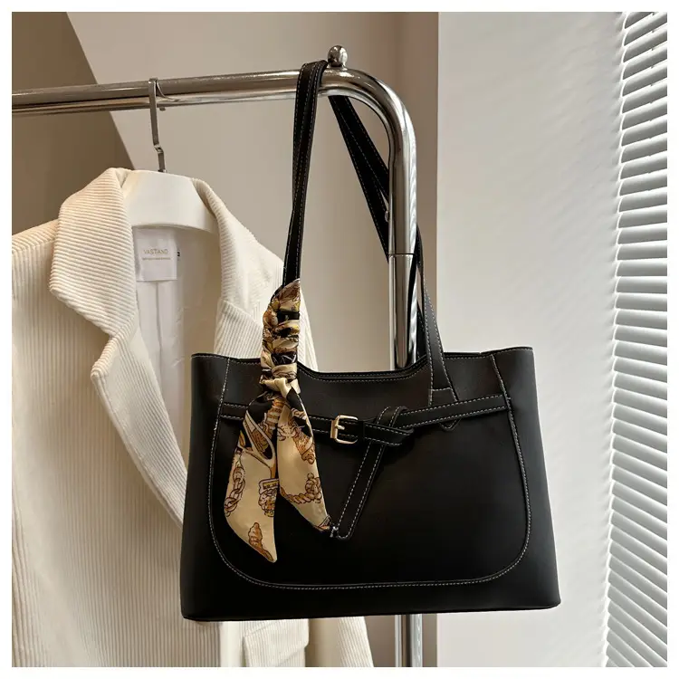 Black Silk Scarf Shoulder Bag with Gold Embroidery — feature 17