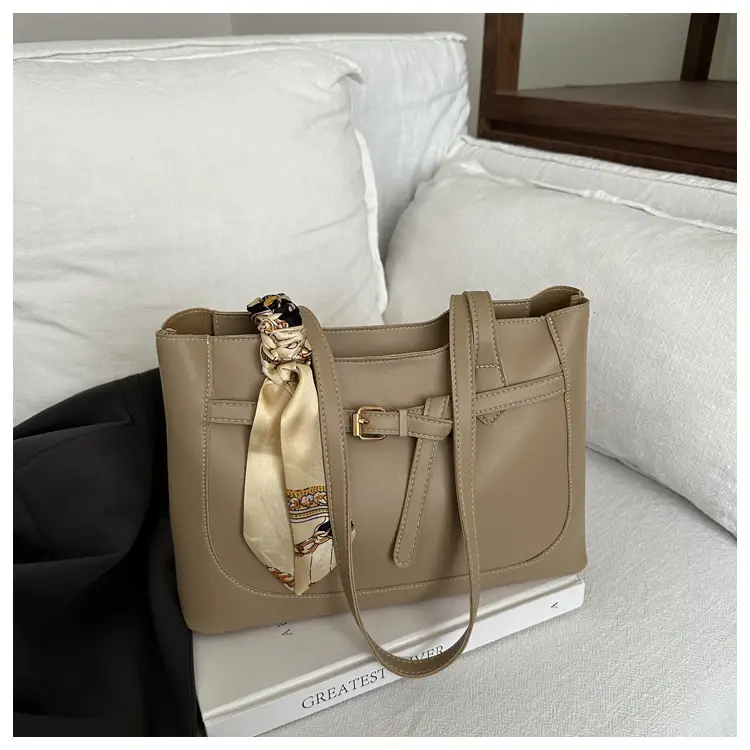 Black Silk Scarf Shoulder Bag with Gold Embroidery - Image 2