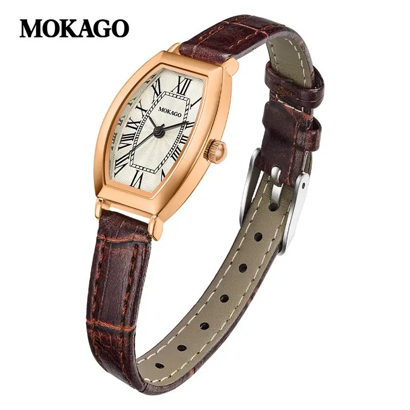Moka Women's Roman Numeral Leather Strap Quartz Watch - Image 7