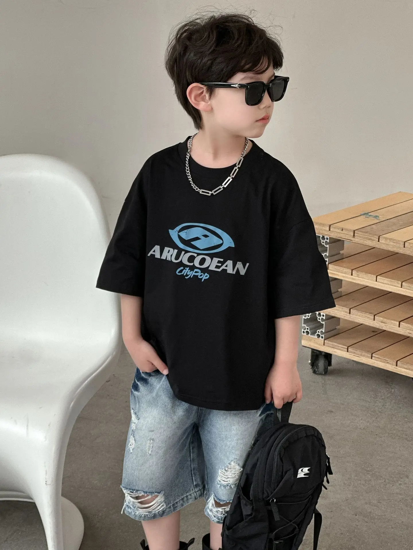 Boys Cotton T-Shirt Black American Style 2025 - Image 2