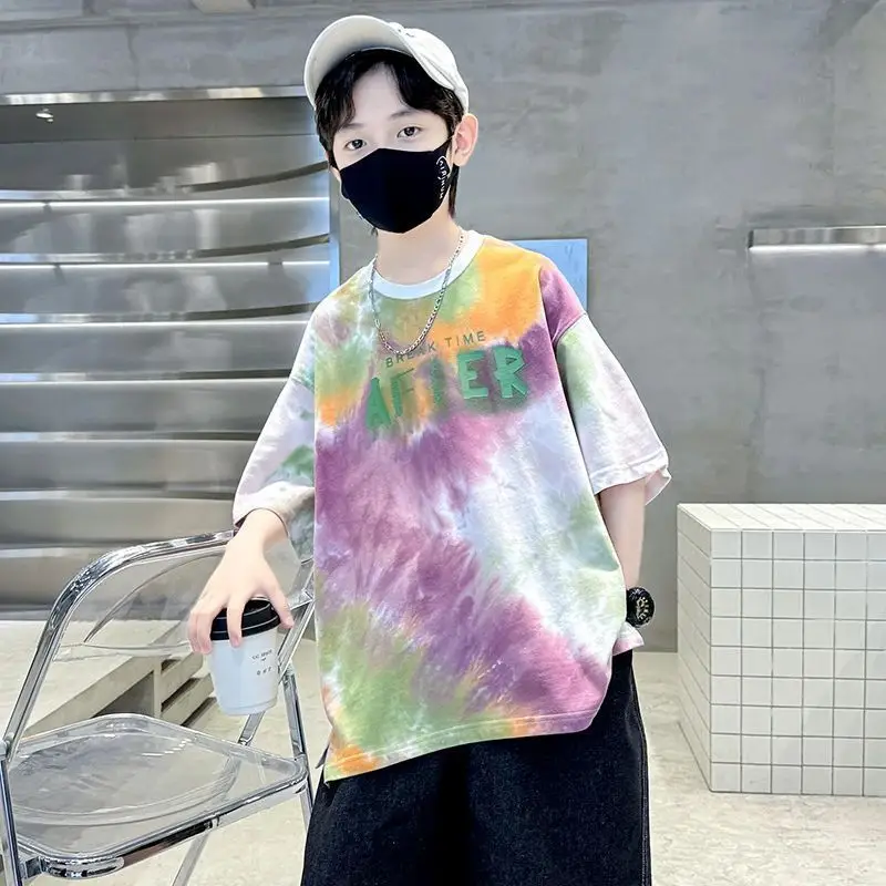 Boys Tie-Dye Cotton Summer T-Shirt Blue - Image 3