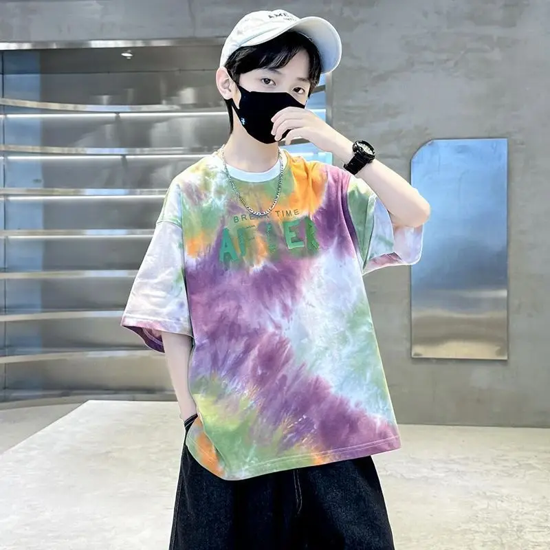 Boys Tie-Dye Cotton Summer T-Shirt Blue - Image 4