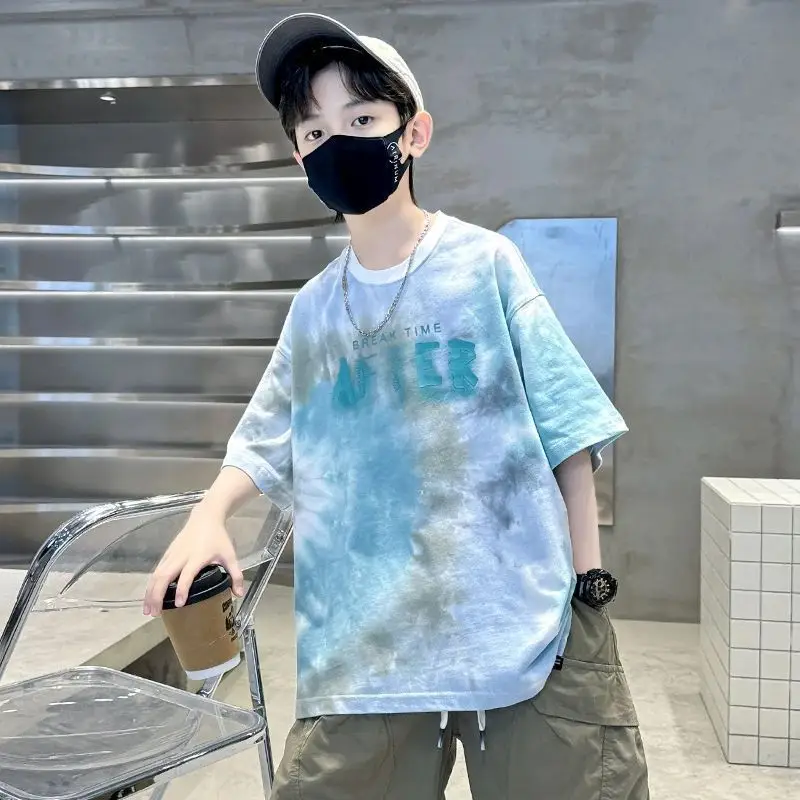 Boys Tie-Dye Cotton Summer T-Shirt Blue - Image 5