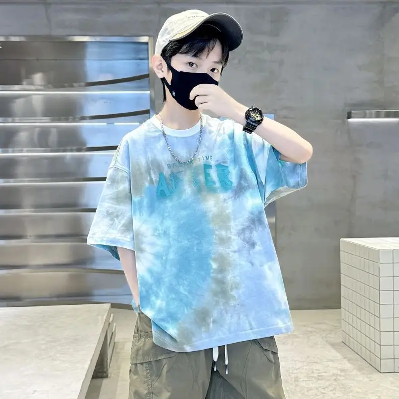 Boys Tie-Dye Cotton Summer T-Shirt Blue - Image 6