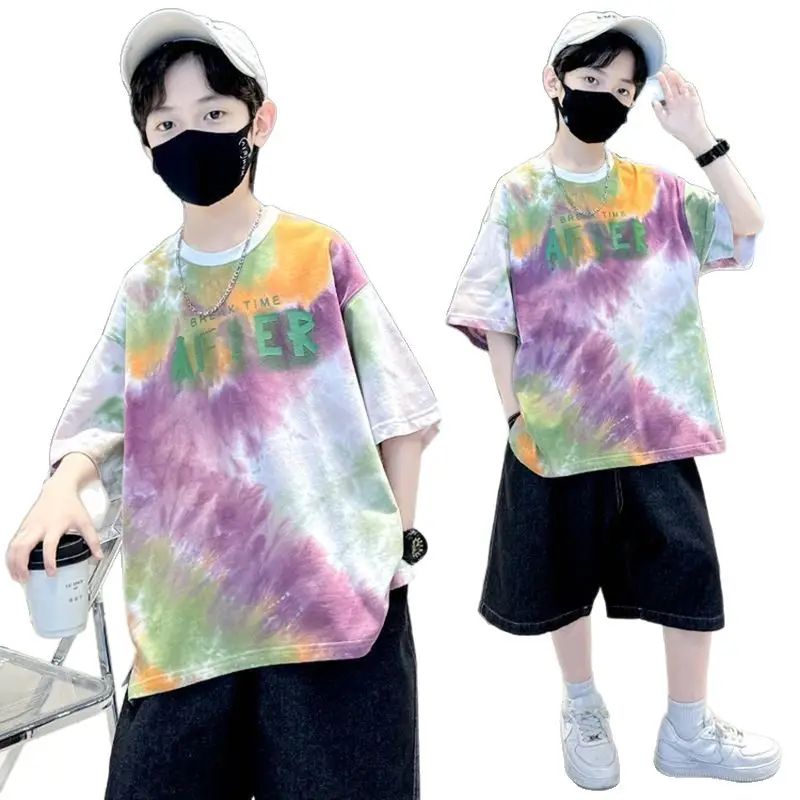 Boys Tie-Dye Cotton Summer T-Shirt Blue - Image 7