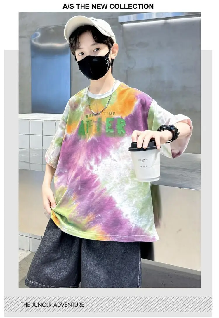 Boys Tie-Dye Cotton Summer T-Shirt Blue — feature 7