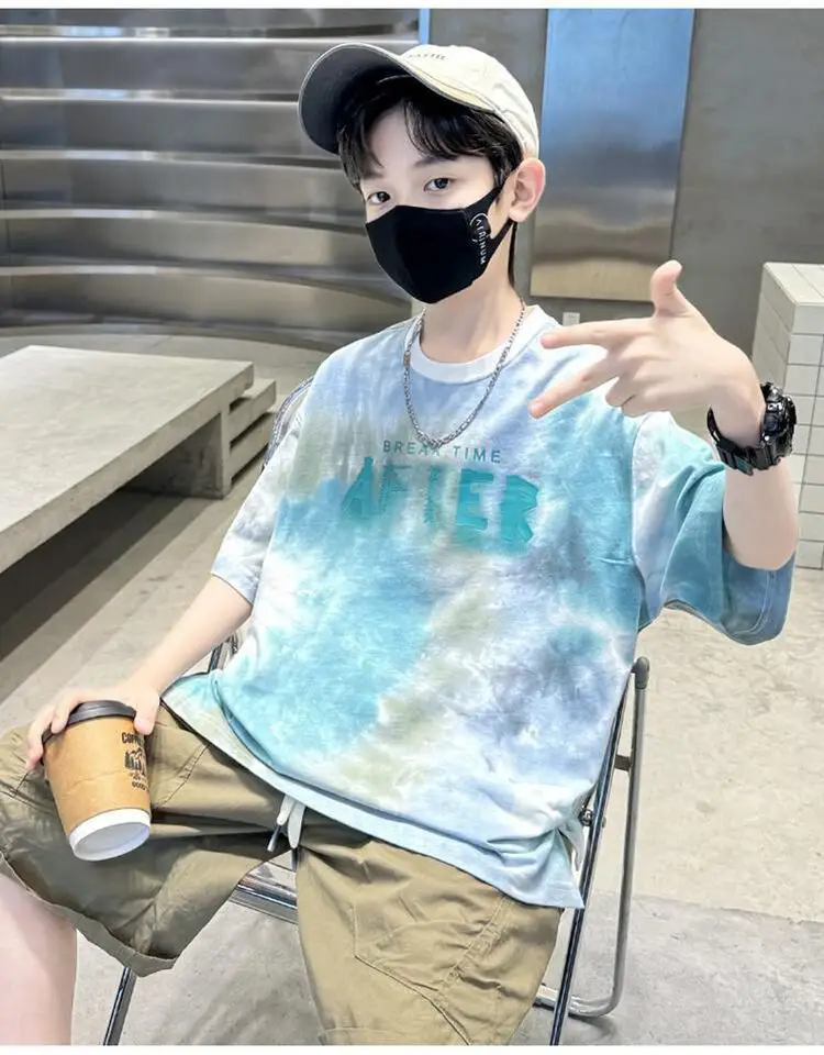Boys Tie-Dye Cotton Summer T-Shirt Blue — feature 8