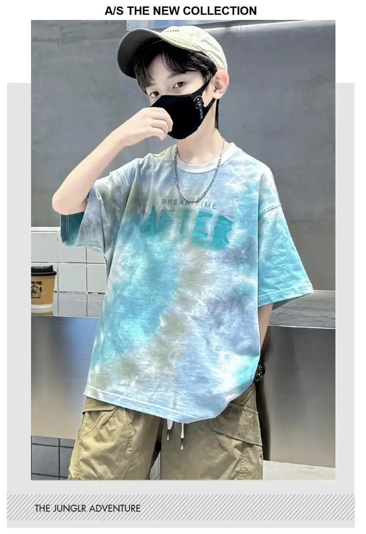 Boys Tie-Dye Cotton Summer T-Shirt Blue — feature 9