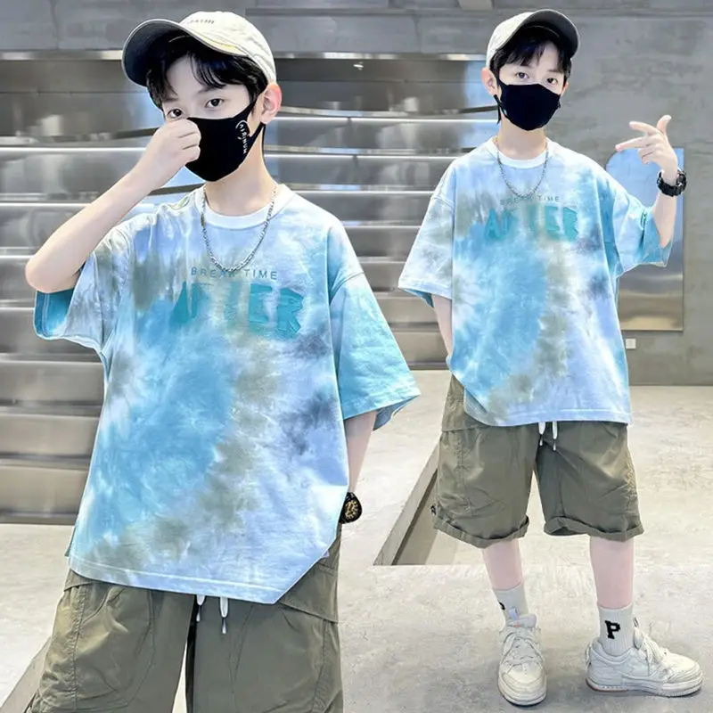 Boys Tie-Dye Cotton Summer T-Shirt Blue - Image 2