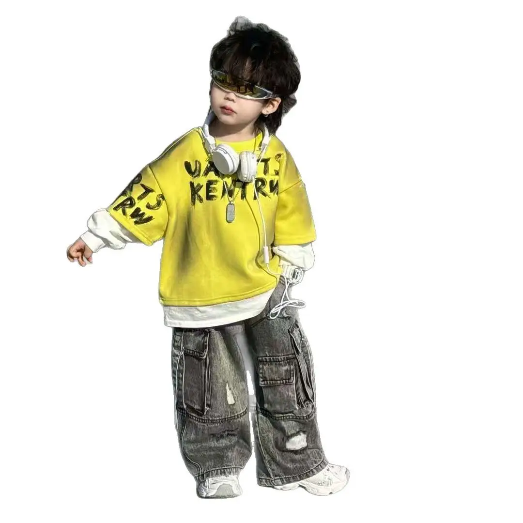 Boys 2025 Sweatshirt T-shirt Jeans Set Yellow Streetwear - Image 7