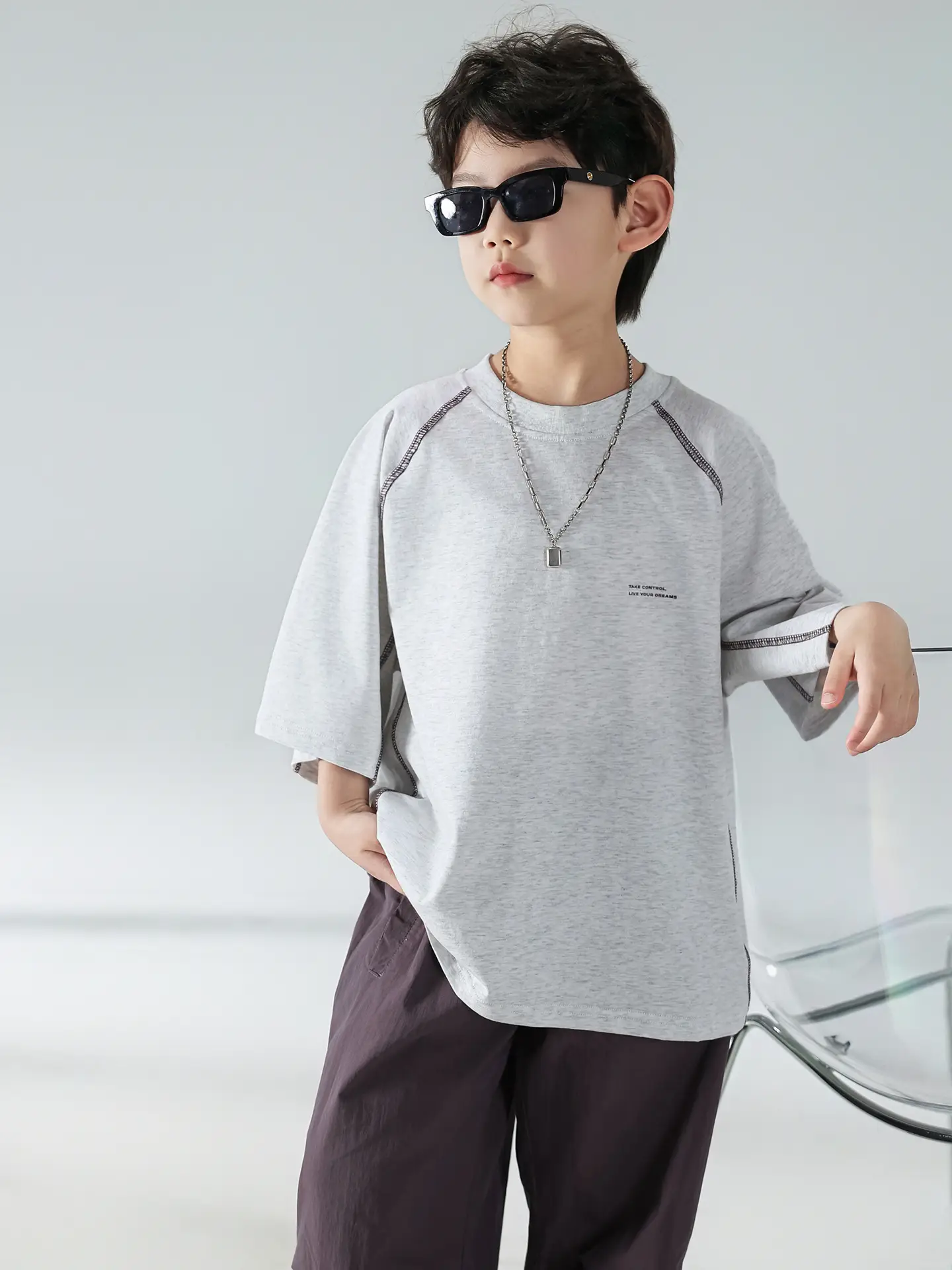 Boys Korean Summer T-Shirt Short Sleeve Suit - Image 4