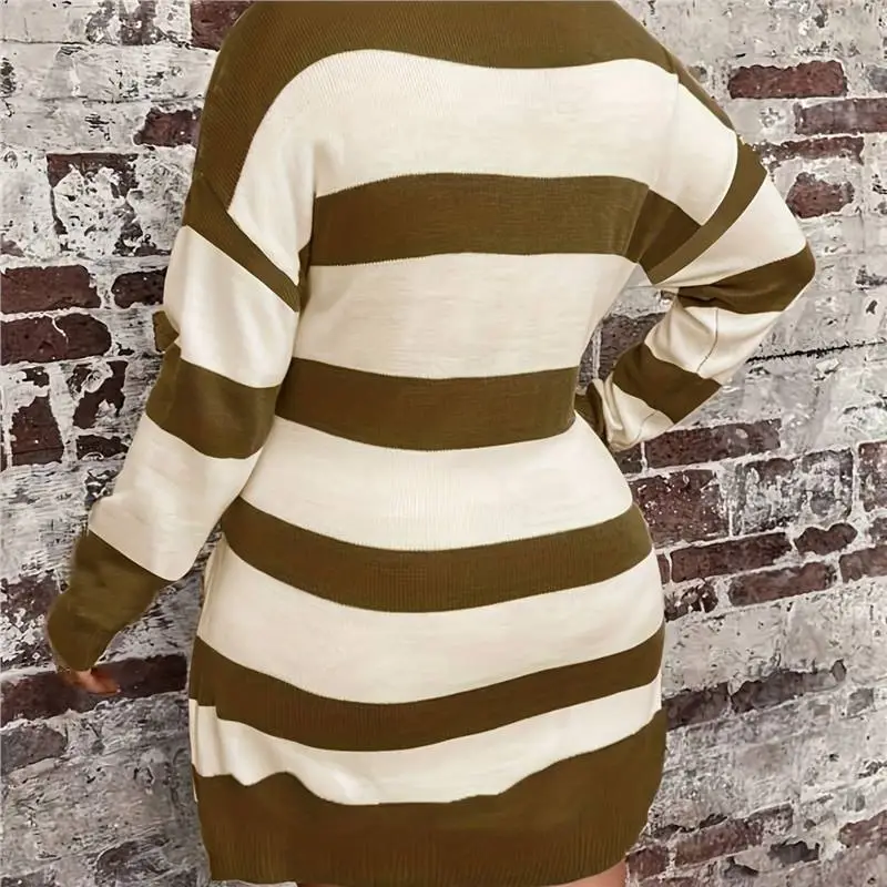 Cross-Border Knitted Striped Sweater Dress Large - Image 3