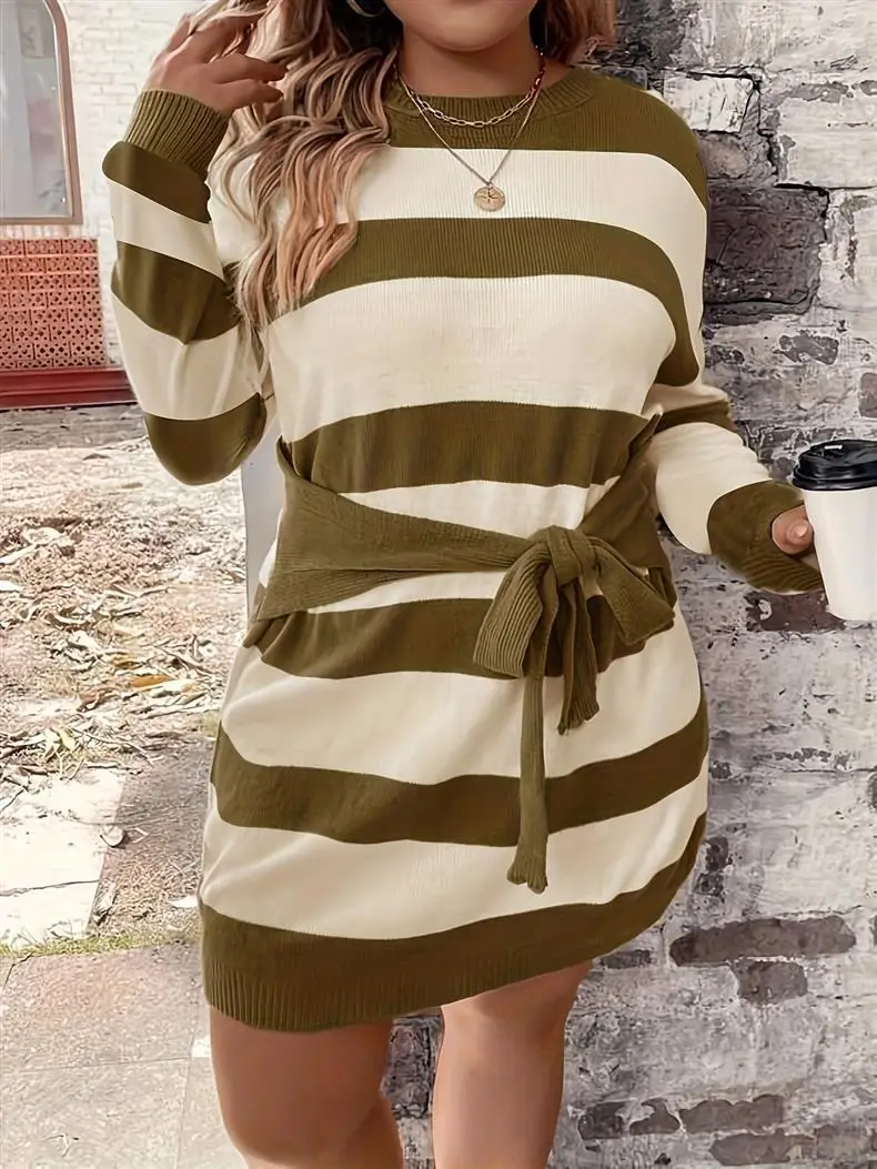 Cross-Border Knitted Striped Sweater Dress Large — feature 2