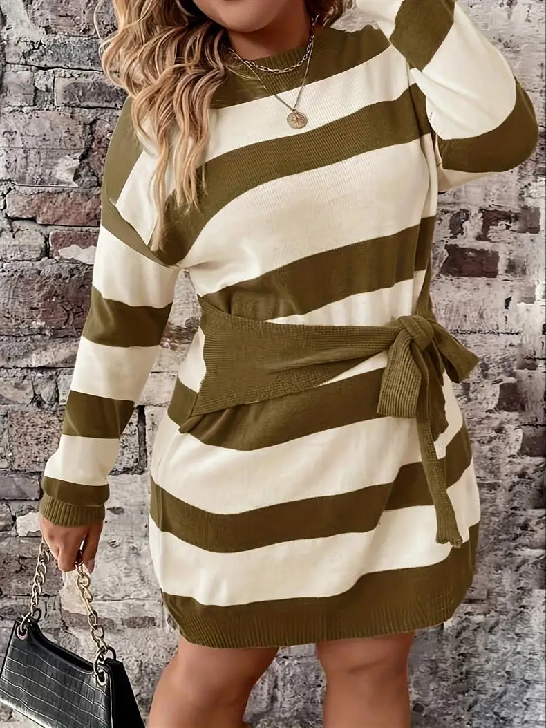 Cross-Border Knitted Striped Sweater Dress Large — feature 4