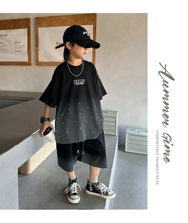 Boys 2026 Starry Sky Loose Sleeve T-Shirt Black — feature 8