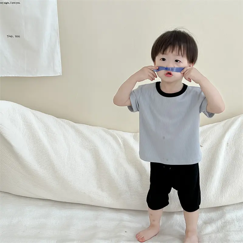 Kids Contrast T-Shirt Shorts Suit Summer Boys 2025 — feature 14