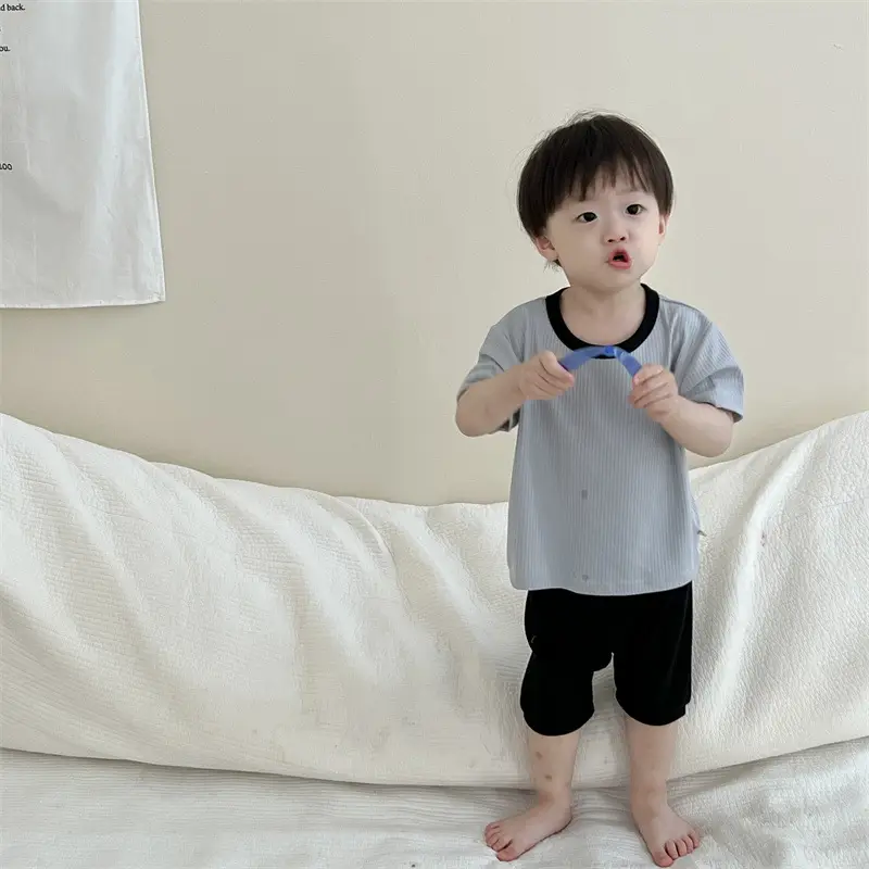 Kids Contrast T-Shirt Shorts Suit Summer Boys 2025 - Image 2