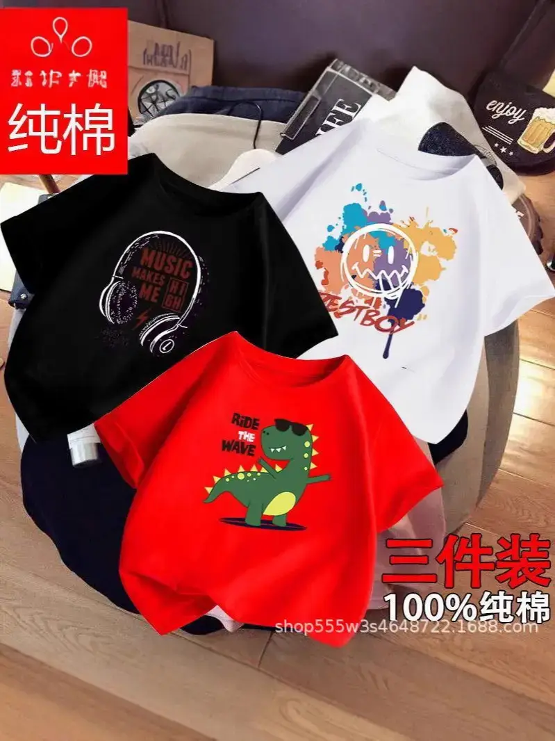Boys Cotton T-Shirts 3-Pack Kids Summer Round Neck - Image 27