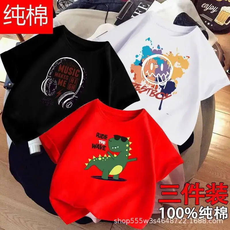 Boys Cotton T-Shirts 3-Pack Kids Summer Round Neck — feature 16