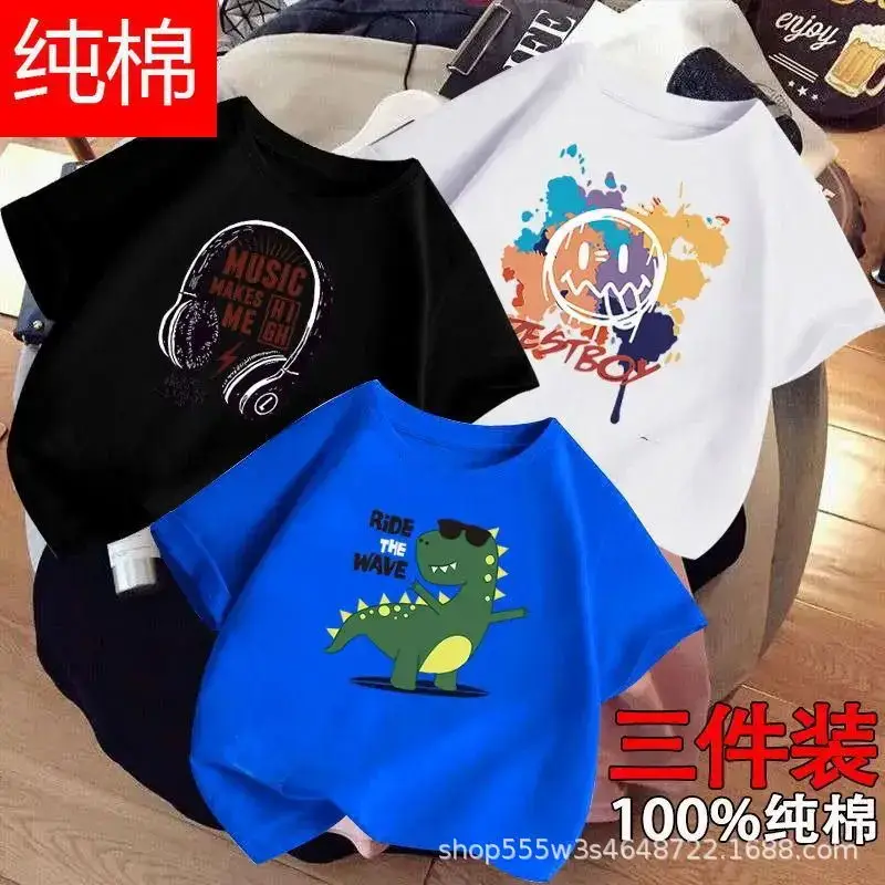 Boys Cotton T-Shirts 3-Pack Kids Summer Round Neck — feature 5