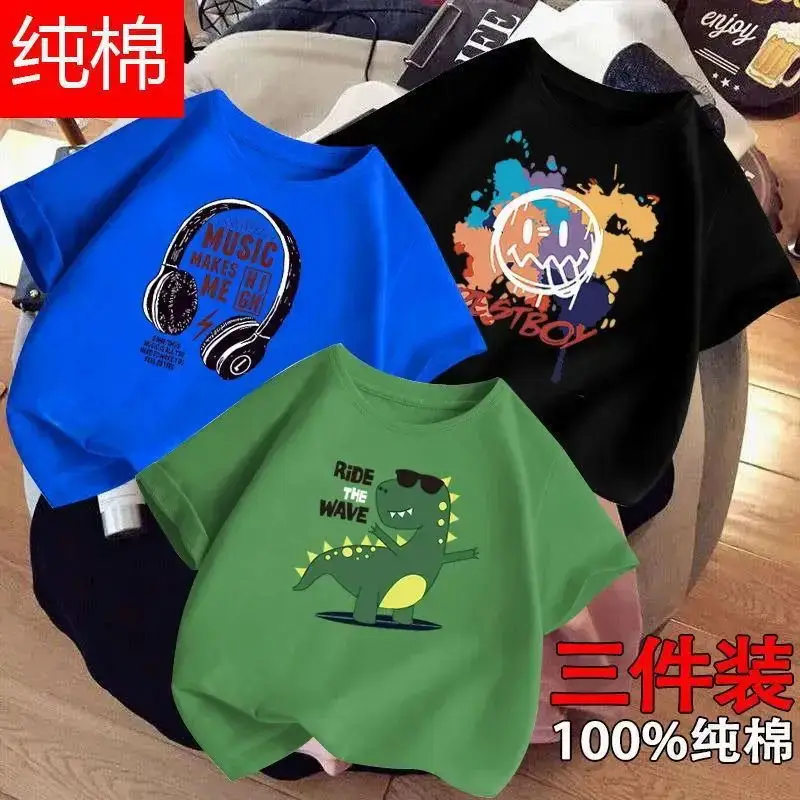 Boys Cotton T-Shirts 3-Pack Kids Summer Round Neck - Image 10