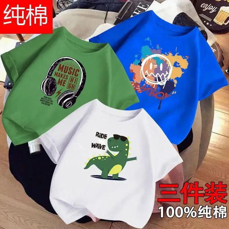Boys Cotton T-Shirts 3-Pack Kids Summer Round Neck - Image 11