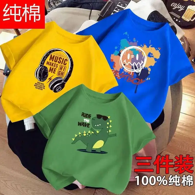 Boys Cotton T-Shirts 3-Pack Kids Summer Round Neck - Image 12
