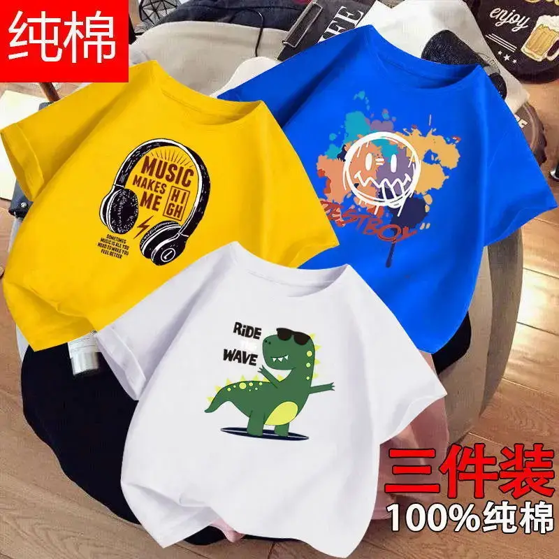 Boys Cotton T-Shirts 3-Pack Kids Summer Round Neck - Image 13