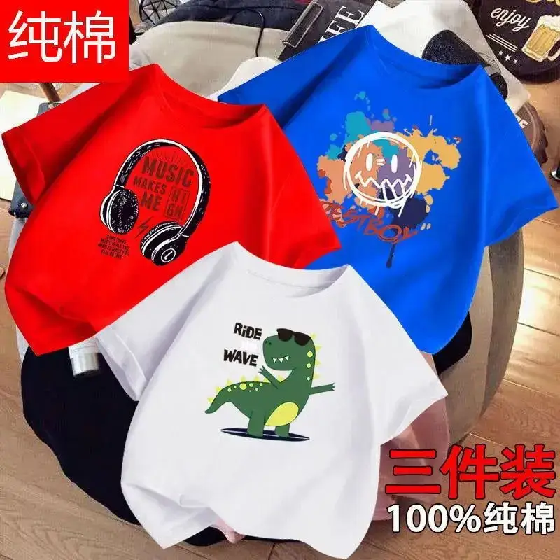 Boys Cotton T-Shirts 3-Pack Kids Summer Round Neck - Image 14