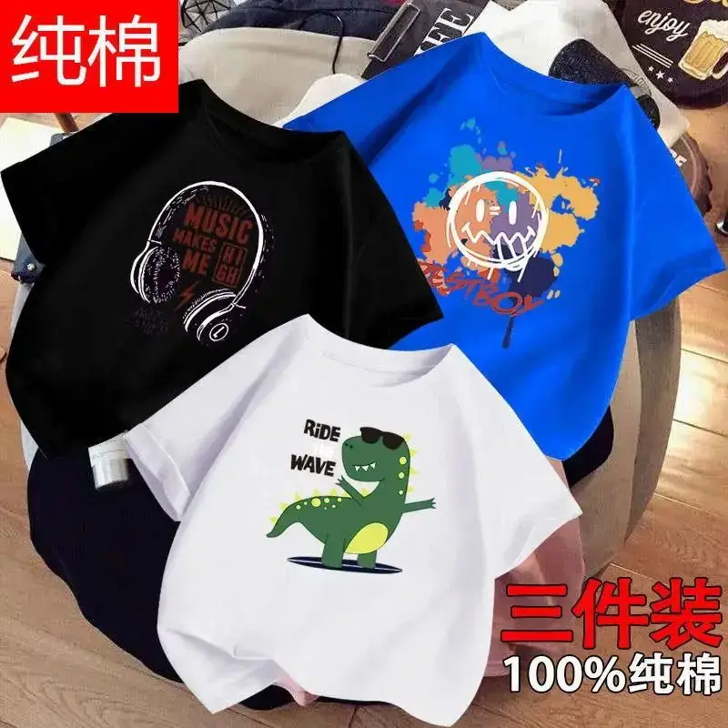 Boys Cotton T-Shirts 3-Pack Kids Summer Round Neck - Image 16