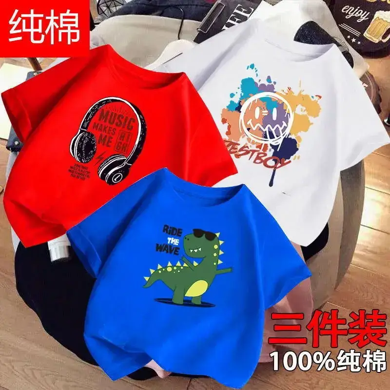 Boys Cotton T-Shirts 3-Pack Kids Summer Round Neck - Image 17