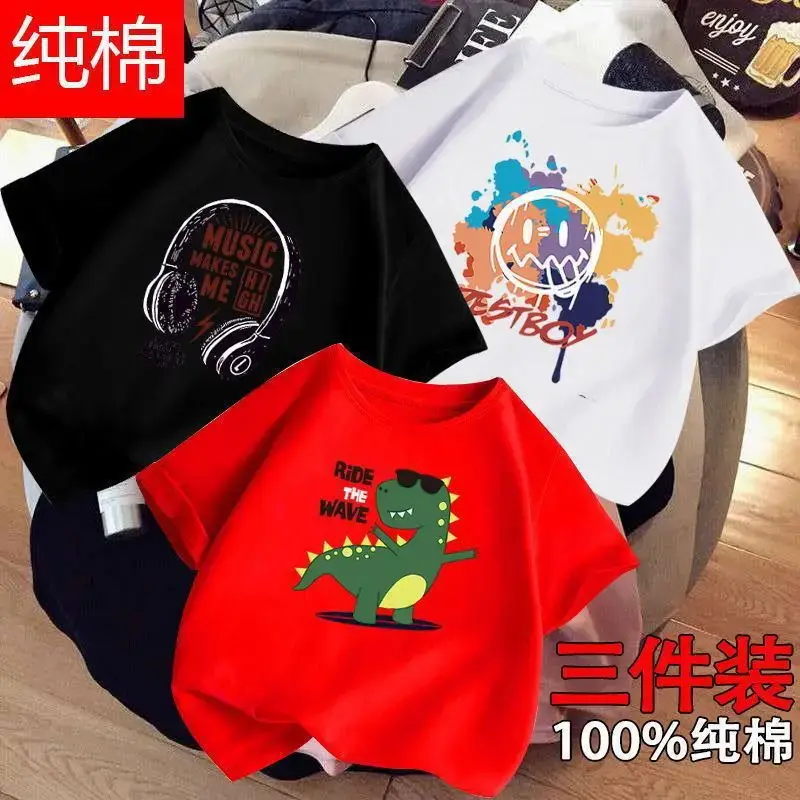 Boys Cotton T-Shirts 3-Pack Kids Summer Round Neck - Image 19