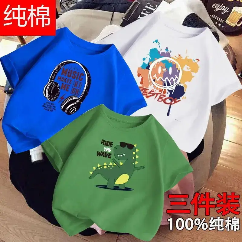 Boys Cotton T-Shirts 3-Pack Kids Summer Round Neck - Image 20