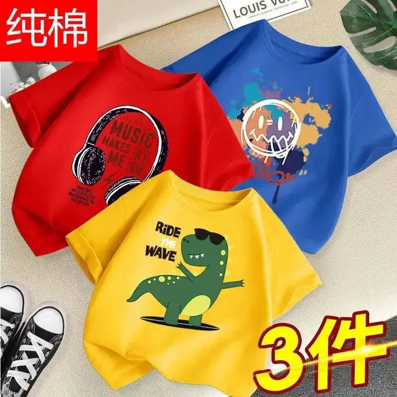 Boys Cotton T-Shirts 3-Pack Kids Summer Round Neck - Image 21