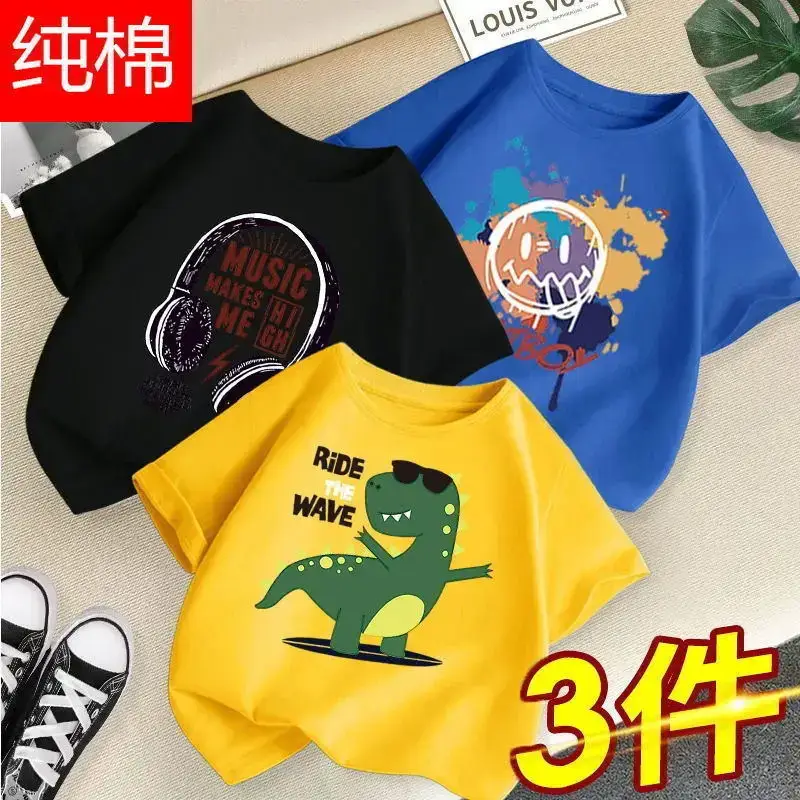 Boys Cotton T-Shirts 3-Pack Kids Summer Round Neck - Image 22