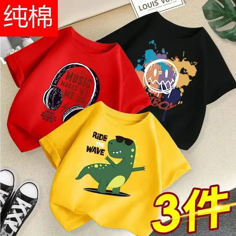 Boys Cotton T-Shirts 3-Pack Kids Summer Round Neck - Image 23