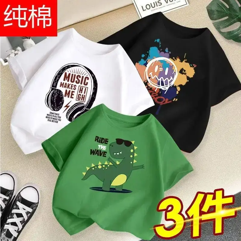 Boys Cotton T-Shirts 3-Pack Kids Summer Round Neck - Image 24