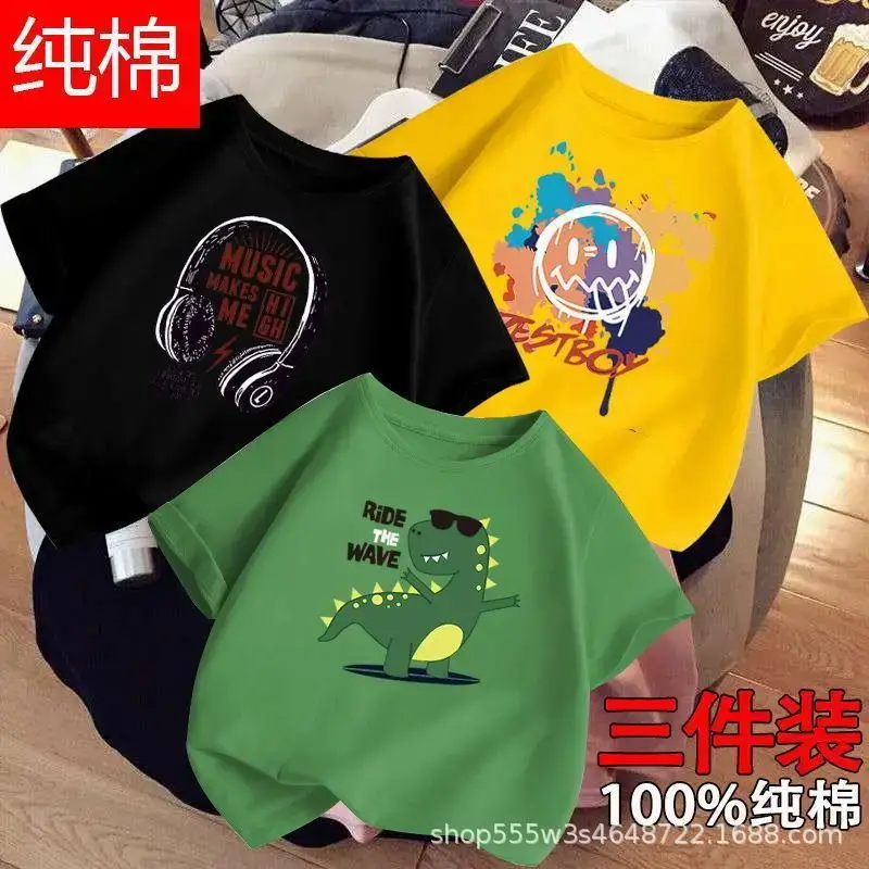 Boys Cotton T-Shirts 3-Pack Kids Summer Round Neck - Image 4