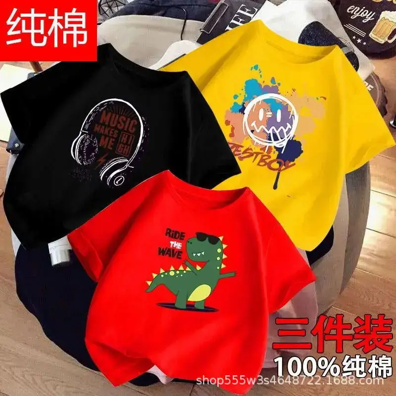 Boys Cotton T-Shirts 3-Pack Kids Summer Round Neck - Image 5
