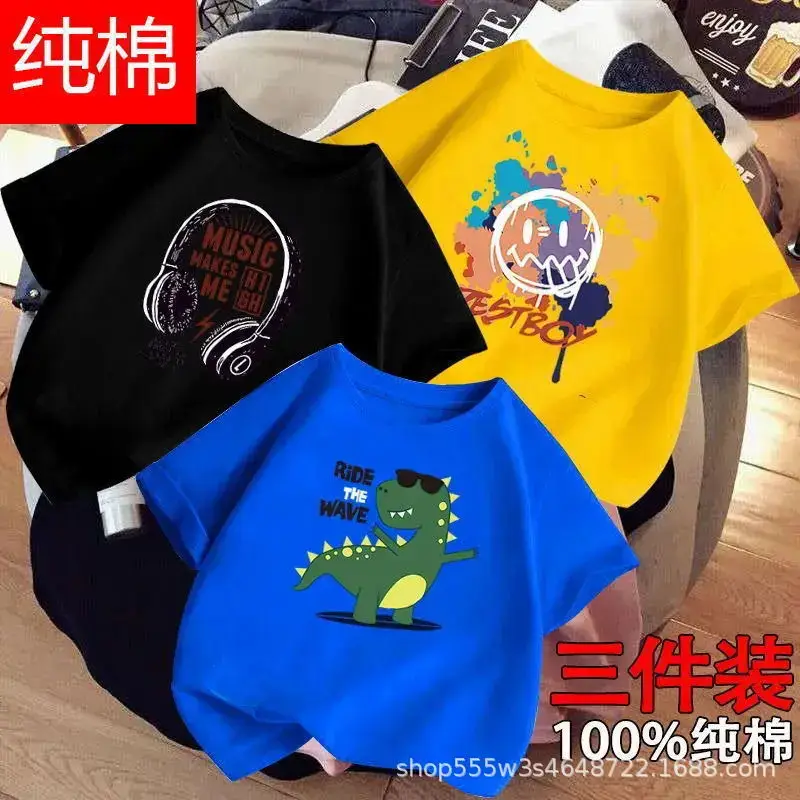 Boys Cotton T-Shirts 3-Pack Kids Summer Round Neck - Image 6