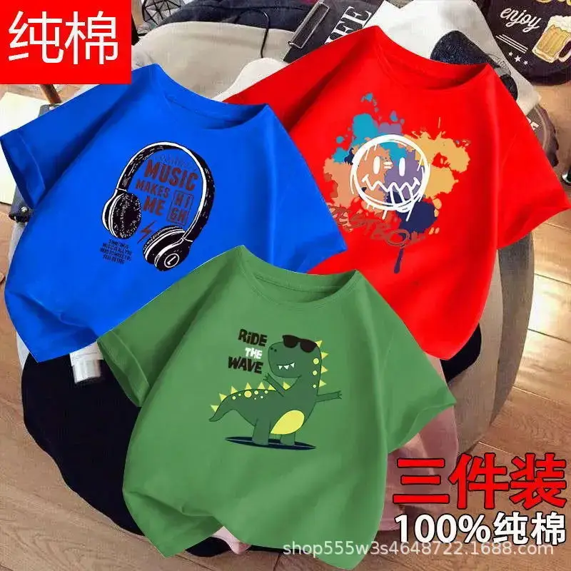 Boys Cotton T-Shirts 3-Pack Kids Summer Round Neck - Image 7