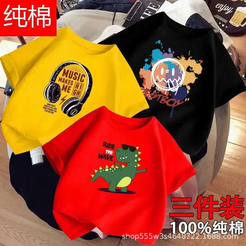 Boys Cotton T-Shirts 3-Pack Kids Summer Round Neck - Image 8