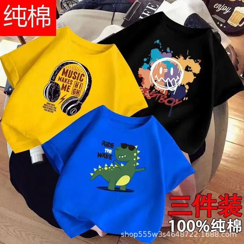 Boys Cotton T-Shirts 3-Pack Kids Summer Round Neck - Image 9