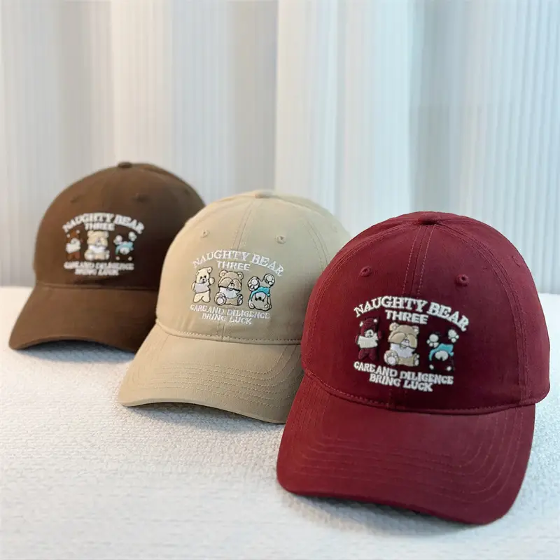 Japanese Sweet Three Bear Cap for Kids Maroon Brown - Image 7