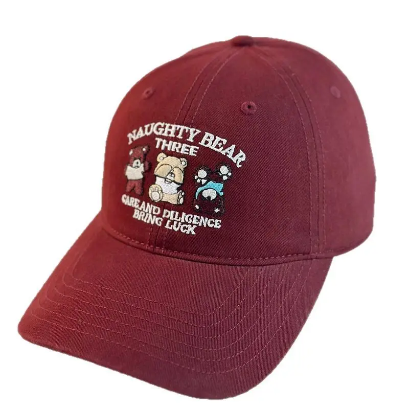 Japanese Sweet Three Bear Cap for Kids Maroon Brown - Image 11