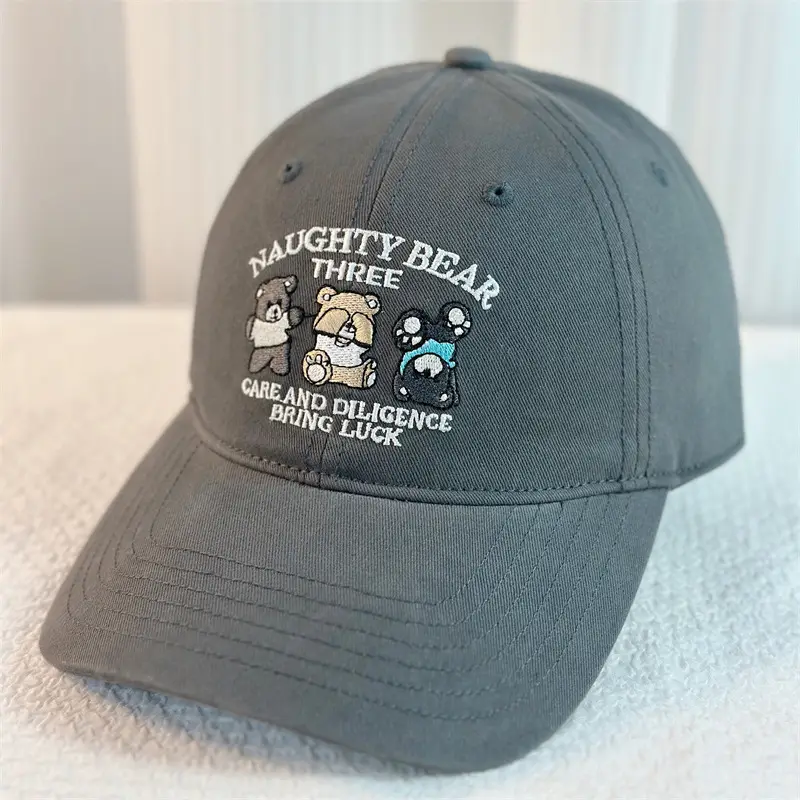 Japanese Sweet Three Bear Cap for Kids Maroon Brown - Image 3