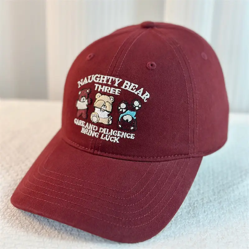 Japanese Sweet Three Bear Cap for Kids Maroon Brown - Image 5