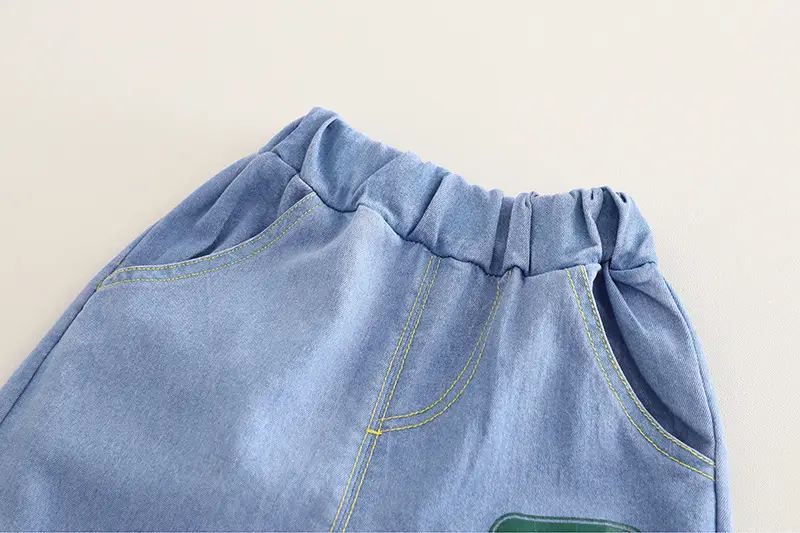 Boys Dinosaur Print Summer Suit Blue Denim Shorts — feature 11