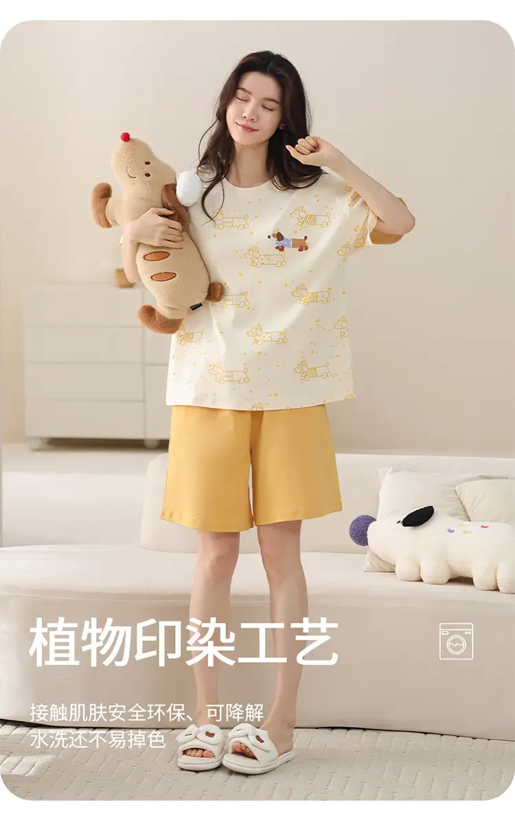 Comes with Chest Pad Pure Cotton Pajamas Summer Women's Short-sleeved Shorts Casual suit Korean-style Carmable Outwear Home Clothes — feature 8