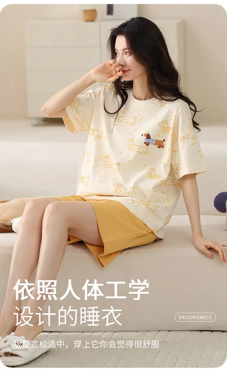 Comes with Chest Pad Pure Cotton Pajamas Summer Women's Short-sleeved Shorts Casual suit Korean-style Carmable Outwear Home Clothes — feature 9